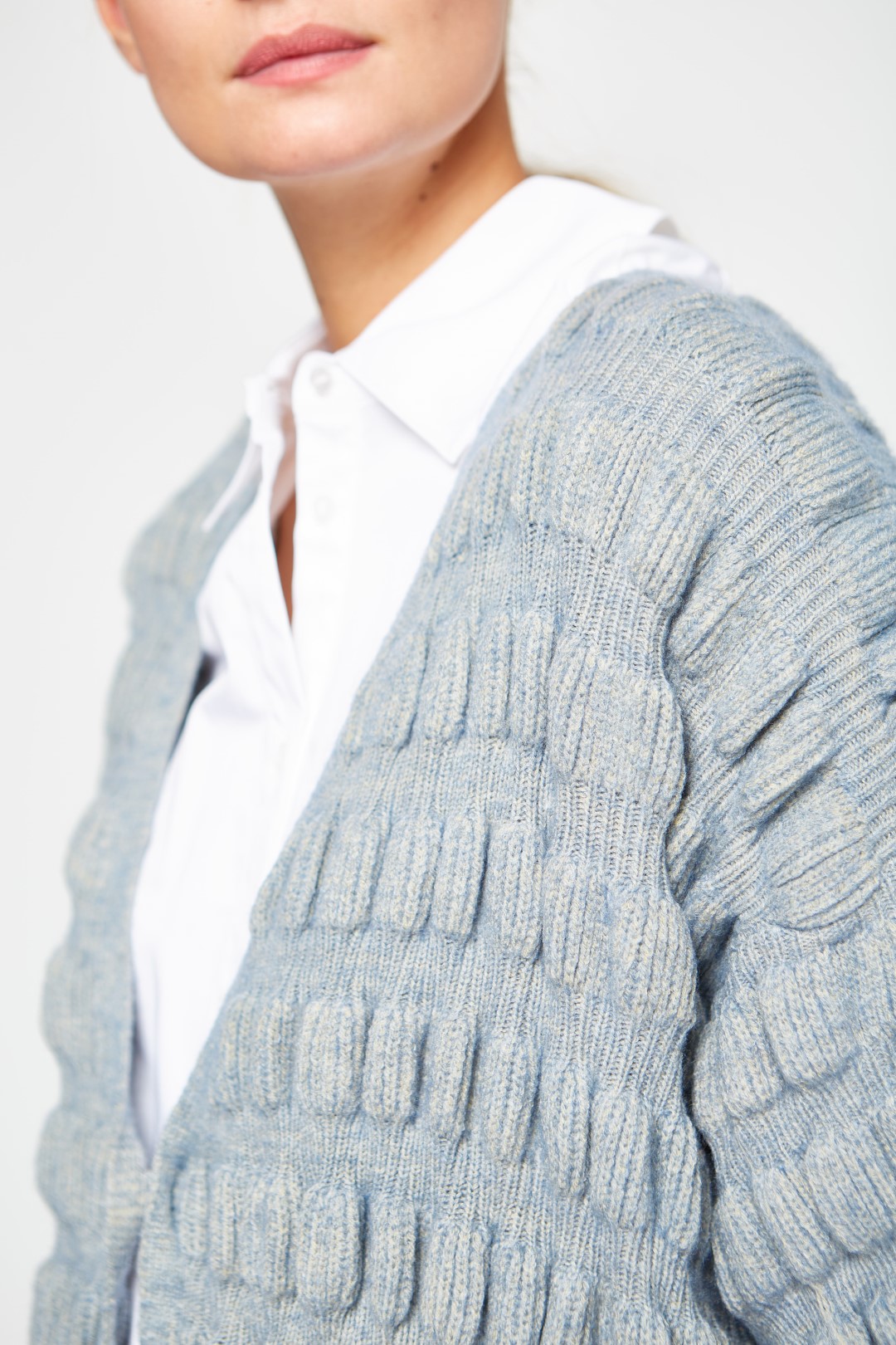 Puffy texture knit  jacket with kimono sleeve