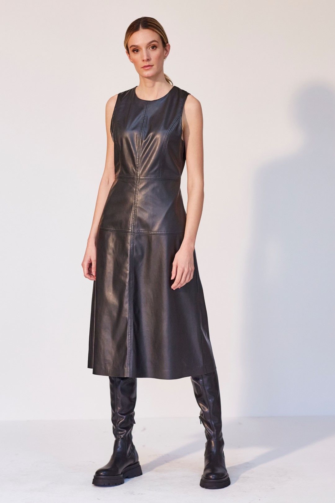 Synthetic leather long dress