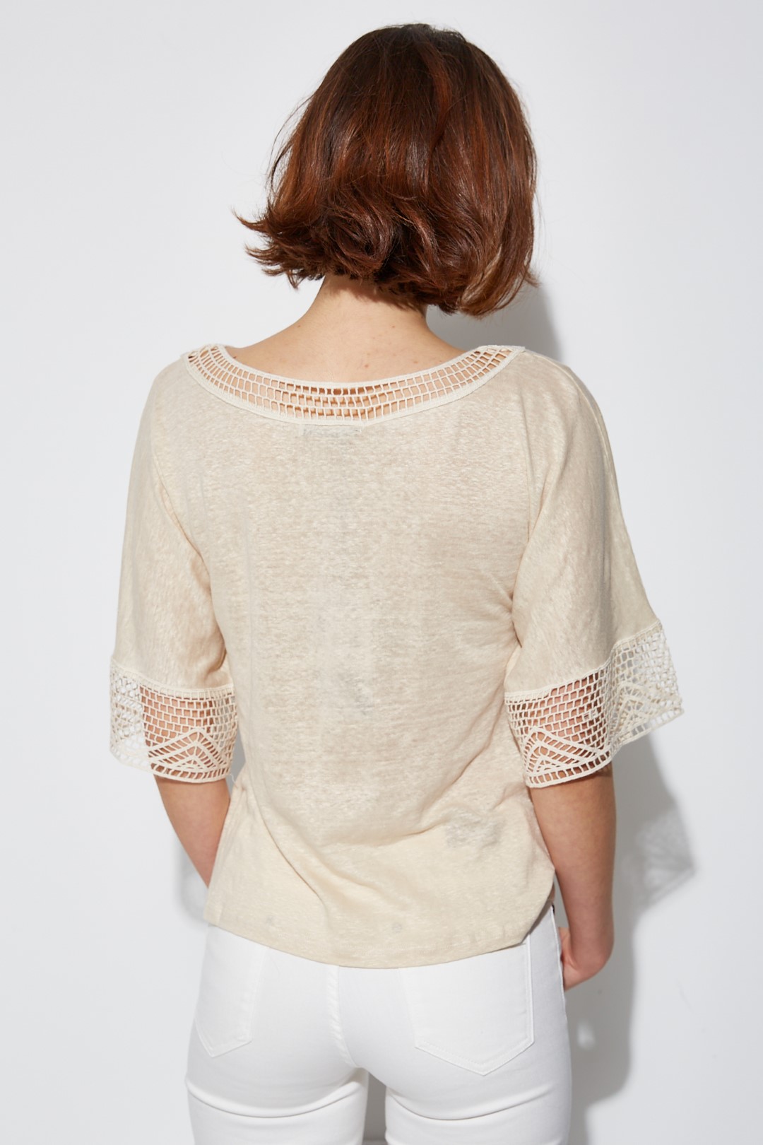 T-shirt with embroidered sleeves