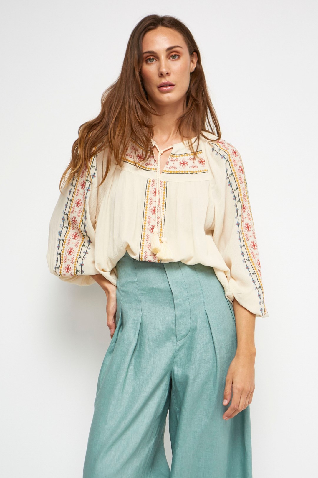 Long sleeve embroidered blouse