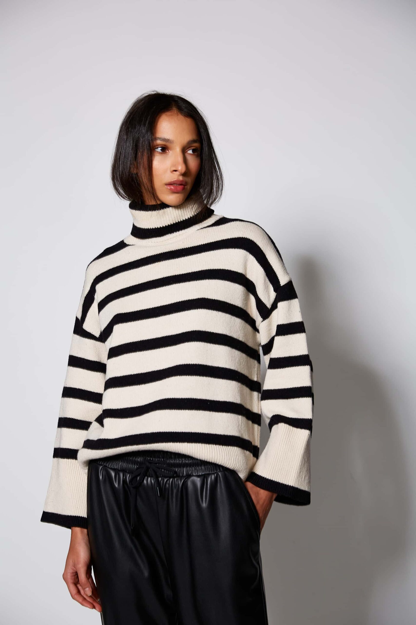 Stripped high neck sweater